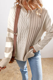 Khaki crew neck sweater with long sleeves and round neckline