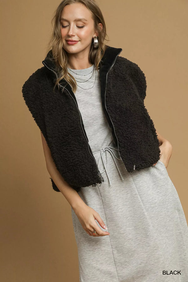 Sherpa-Lined Zip Vest with Drawstring Hem