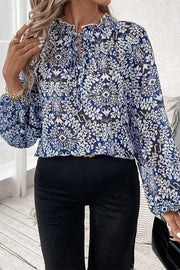 Puff sleeve blouse with geometric tribal print pattern