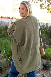 Waffle knit plus size cardigan with two front pockets