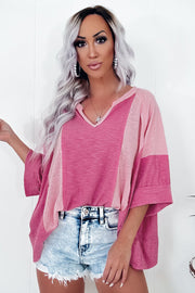 Textured knit colorblock top with patchwork detailing