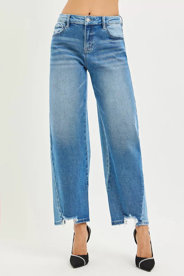 Barrel Jeans — Slouchy Cropped Contrast Wash Denim (Plus Size)