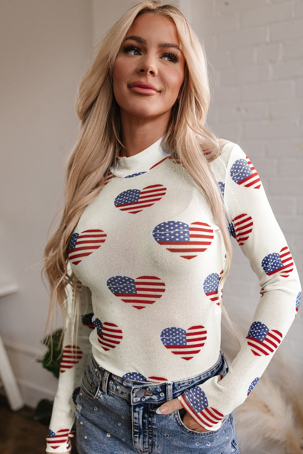 White Bodysuit — Americana Glitter Mesh Long Sleeve