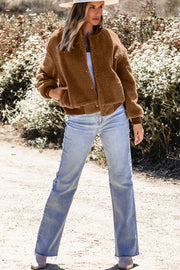 Baseball collar bomber jacket with relaxed shift fit