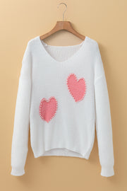 Fuzzy pearl heart sweater in relaxed shift silhouette