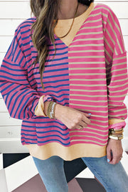 Pink Stripe colorblock drop-shoulder oversized sweatshirt