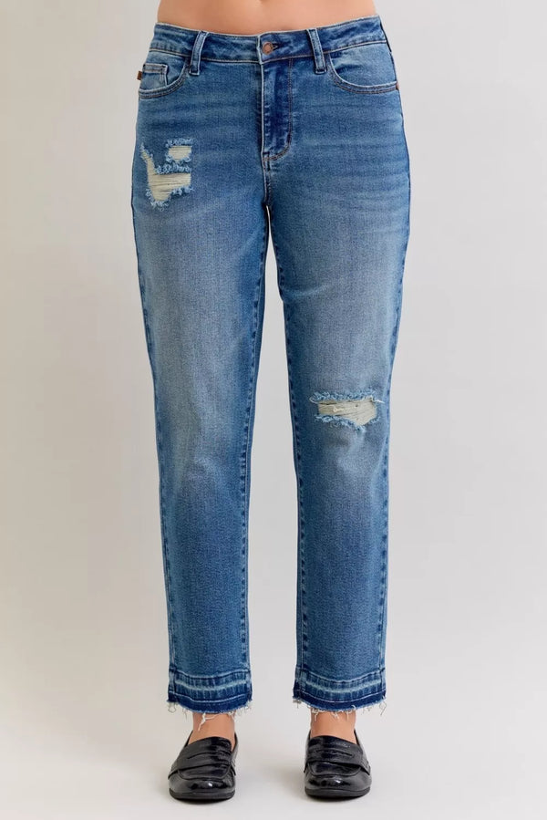 Judy Blue Jeans — Mid Rise Boyfriend Patch & Repair Distressed Denim (Plus Size)