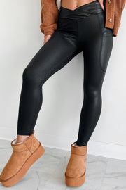 Black V crossover high waist leggings with side pockets