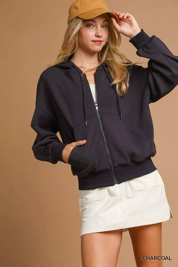 Umgee Hooded Zip-Up Fleece Jacket
