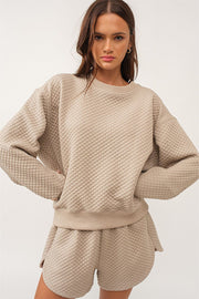 Parchment quilted set with drop shoulder long sleeve top