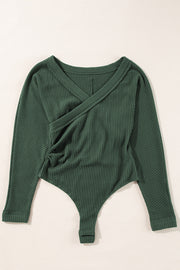 Wrap V-neck bodysuit with elegant crossover neckline detail