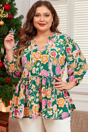 Long sleeve floral babydoll top in relaxed shift silhouette