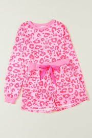 Cozy pink leopard satin sleepwear set with button-front top
