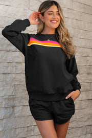 Black pullover and shorts two piece casual set with long sleeves