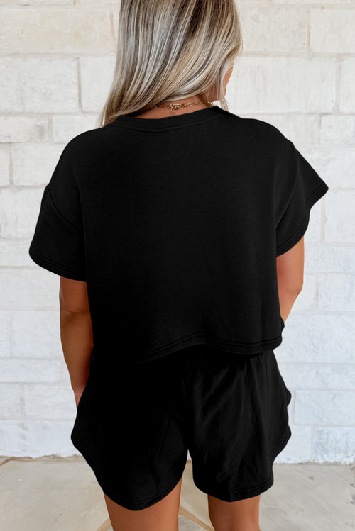Black Cropped Tee & Ruffle High Waist Skort Set (2pcs)