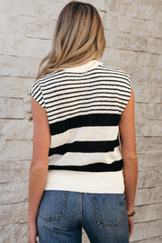 Striped sweater vest in relaxed shift silhouette knit