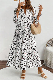 White leopard print loose fit maxi dress in lightweight polyester