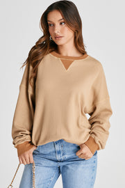 Casual smoke gray waffle sweatshirt styled for everyday wear