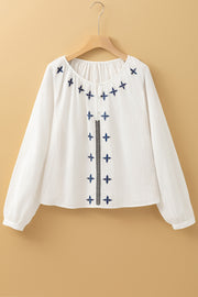 White bohemian blouse with loose shift silhouette in 100% cotton