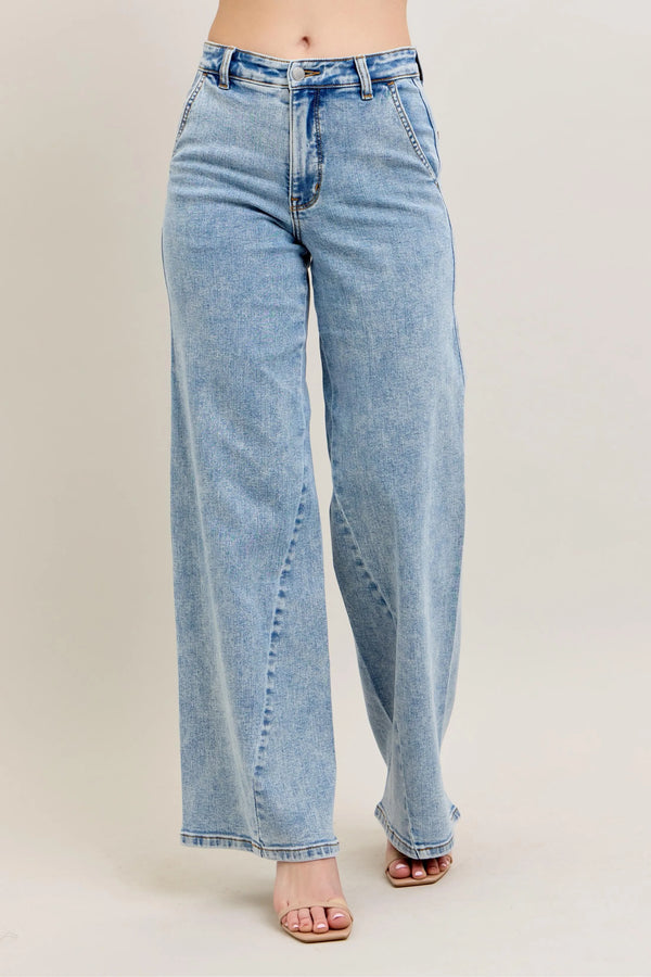 Skewed Inseam Wide Leg High Waist Jeans