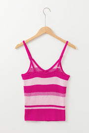 Red stripe sleeveless sweater vest with high-stretch knit
