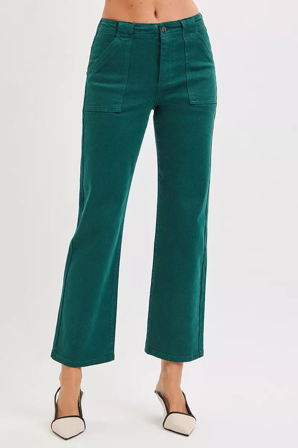 High-Rise Patch Pocket Ankle Flare Jeans