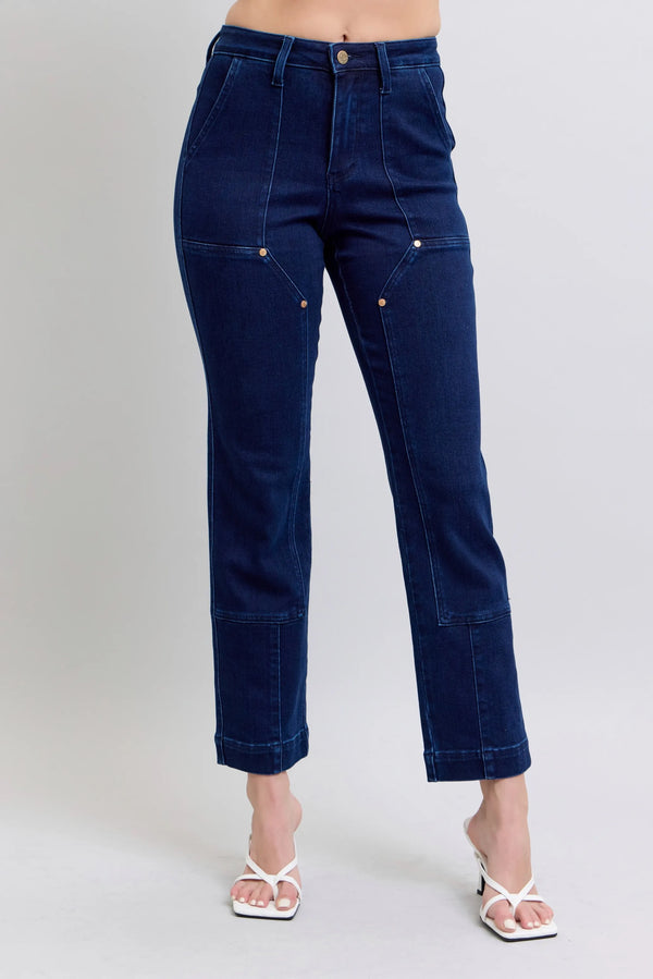 Judy Blue High-Waisted Straight Leg Jeans — Deep Indigo Star Studs (Plus Size)