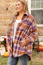 Plus size plaid jacket with loose shift silhouette