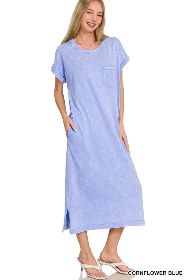 Washed Exposed Seam Short Sleeve T-Shirt Dress — Zenana