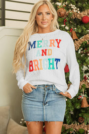 Merry and Bright cable knit pullover sweatshirt in bright white
