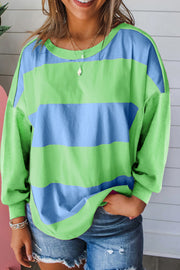 Blue colorblock striped long sleeve top