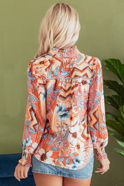 Loose-fit button front floral shirt with relaxed bohemian silhouette
