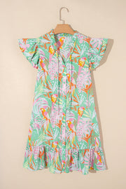 Flutter sleeve floral mini dress in breezy relaxed shift silhouette
