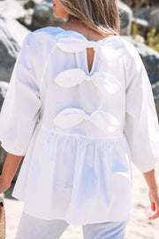 White Bow Knot Cotton Blouse, soft and breathable fabric