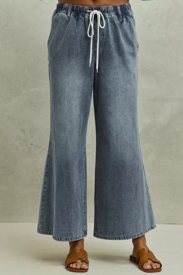 SO ME Mid-Rise Elastic Waist Flare Denim Jeans