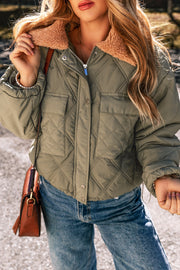 Long sleeve Teddy Collar Puffer Jacket in relaxed shift silhouette