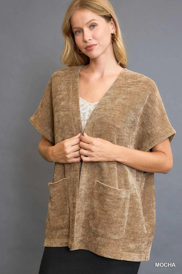 Open-Front Knit Pocket Cardigan