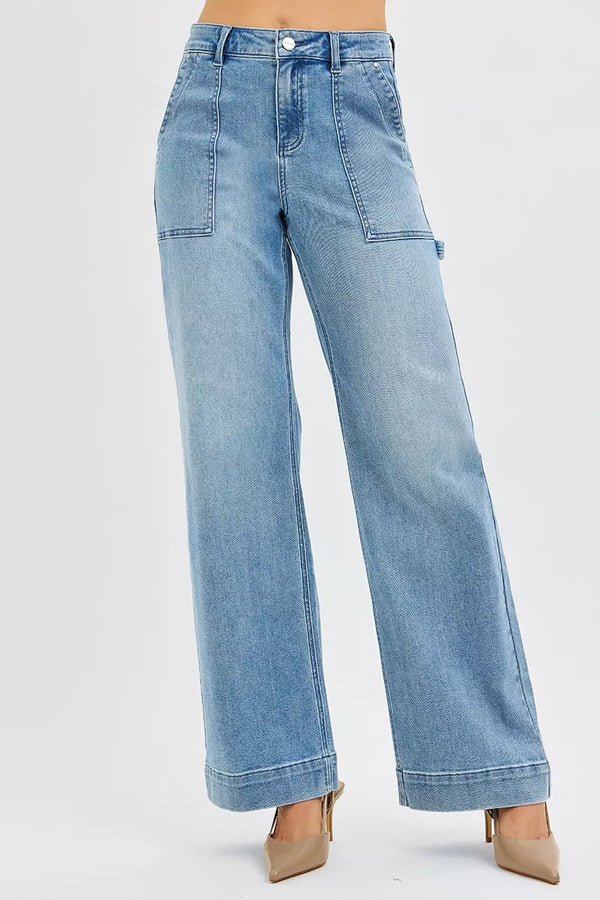 High Waisted Straight Leg Jeans with Front Pockets (Sizes 0–3XL)