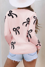 Light Pink Bow Sweater in loose relaxed fit with long sleeves