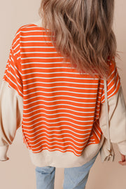 Drop-shoulder orange stripe sweatshirt in relaxed oversized silhouette