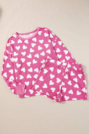 Heart print lounge set pairing a gentle-drape top with light shorts