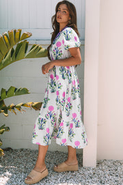 Lightweight floral maxi dress with natural waistline detail