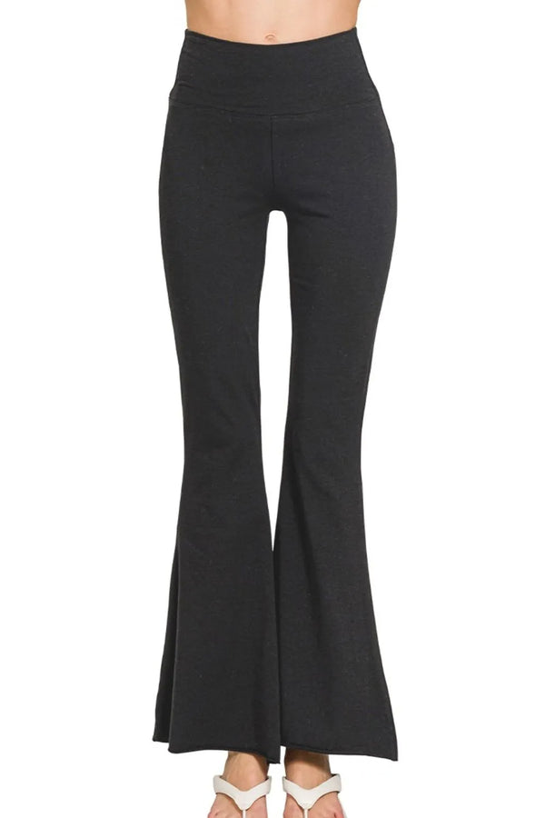 Yoga Pants – High-Waisted Raw Edge Hem Flare in Charcoal Gray