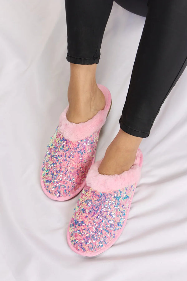 Round Toe Shoes Sequin Plush Slippers — Forever Link