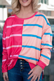 Relaxed fit striped long sleeve top for transitional seasons