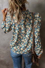 Floral Long Sleeve Blouse with ruffle shoulder and chest detail