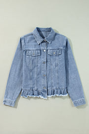 Casual relaxed-fit ruffle denim jacket in cotton blend