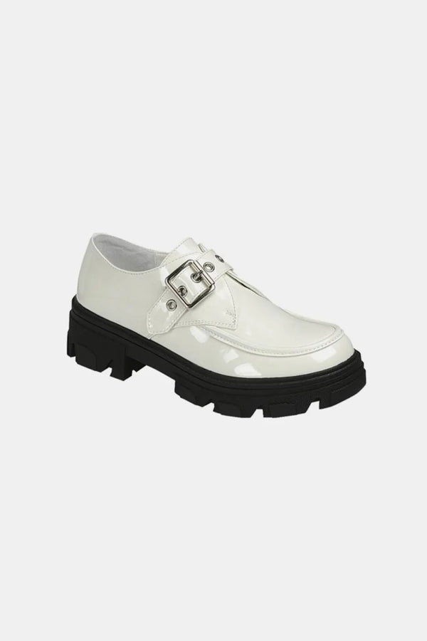 White Buckled Platform Lug Sole Loafers — Forever