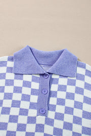 Purple checkered plus size sweater with relaxed everyday styling