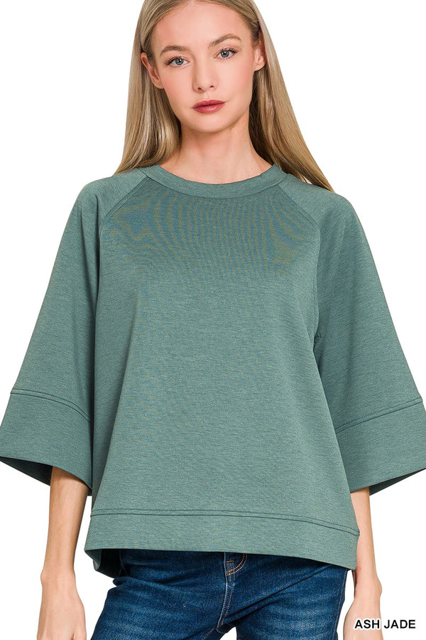 Scuba 3/4 Sleeve Pullover — Relaxed Crew Neck Top
